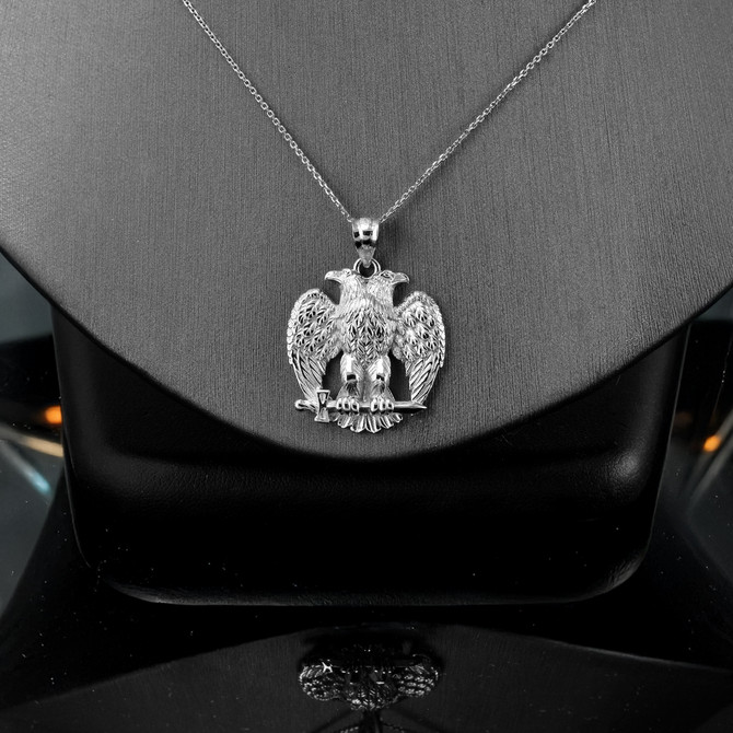 Sterling Silver Byzantine Double Headed Eagle Pendant Necklace