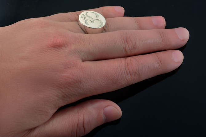 Sterling Silver Om Symbol Signet Men's Meditation Yoga Statement Ring
