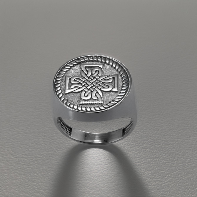 Sterling Silver Celtic Warrior Cross Men's Signet Statement Ring