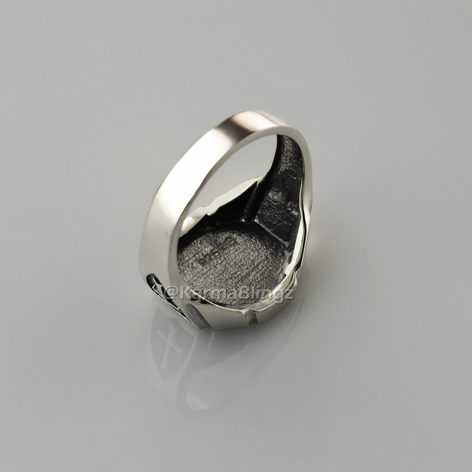 Solid Sterling Silver Jerusalem Cross Octagon Signet Bold Medieval Ring