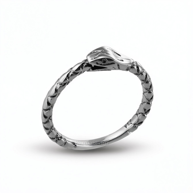 Sterling Silver Ouroboros Snake Ring Tail-Biting Serpent Band