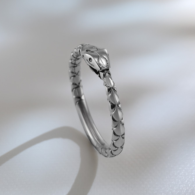 Sterling Silver Ouroboros Snake Ring Tail-Biting Serpent Band