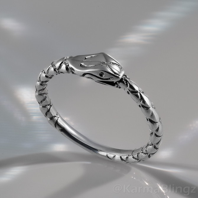 Sterling Silver Ouroboros Snake Ring Tail-Biting Serpent Band