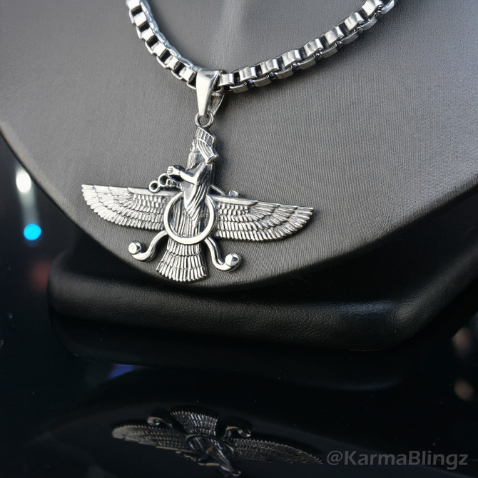 Solid Sterling Silver Oxidized Faravahar Persian Zoroastrian Pendant