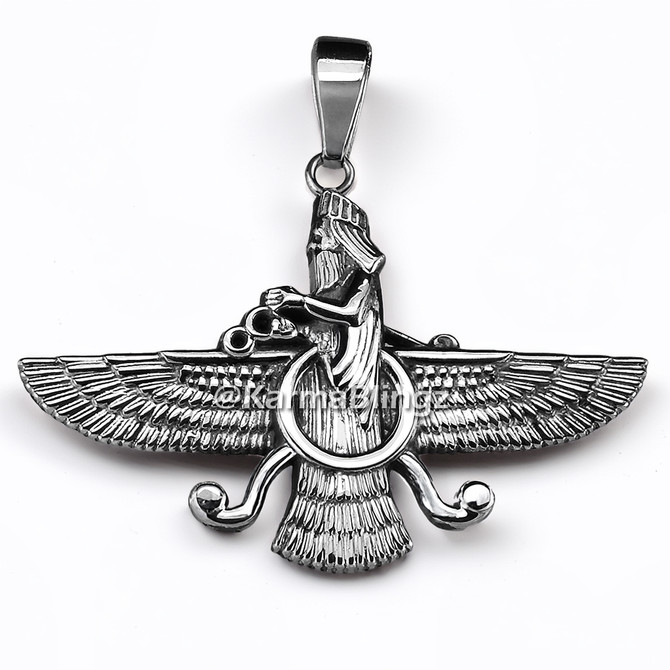 Solid Sterling Silver Oxidized Faravahar Persian Zoroastrian Pendant