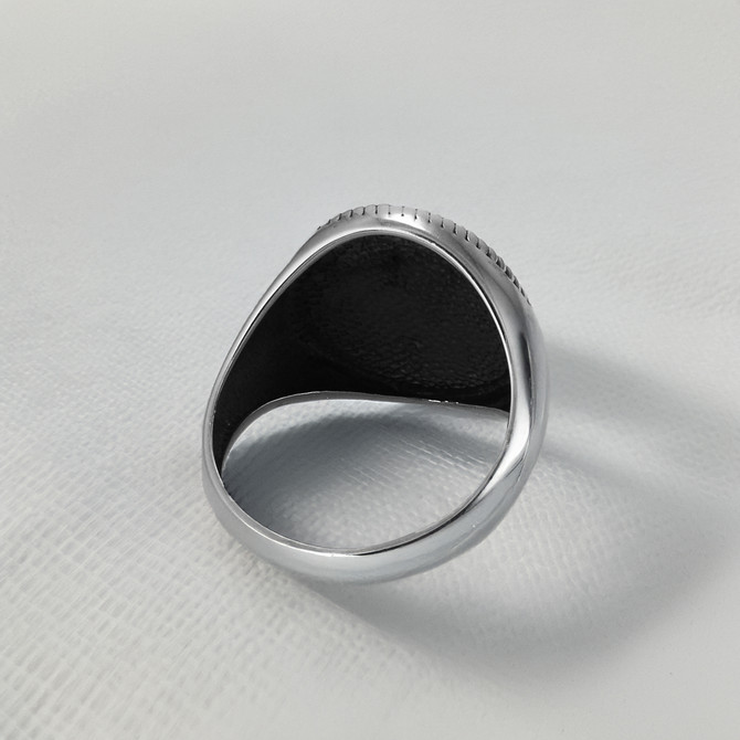 Men's Sterling Silver Round Allah Signet Ring with Oxidized Arabic Calligraphy