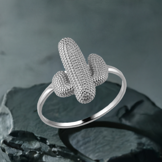 Sterling Silver Desert Cactus Ring for Women
