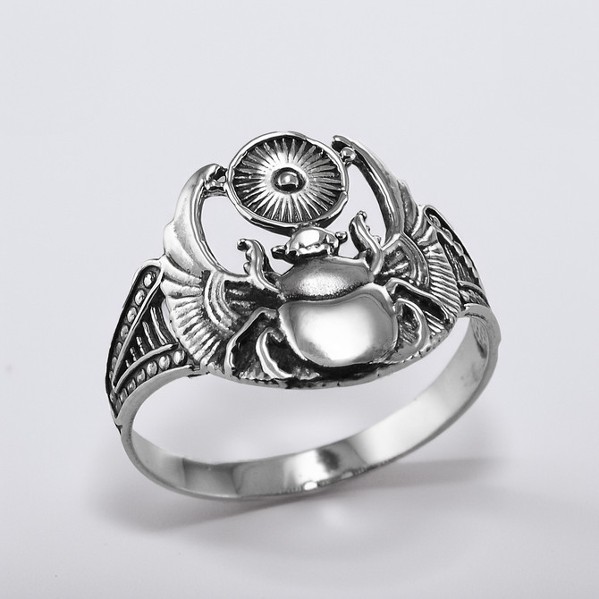Sterling Silver Oxidized Scarab Beetle Ring – Ancient Egyptian Sun God Ra