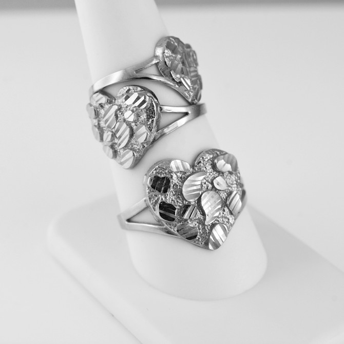 Sterling Silver Nugget Sparkle Cut Heart Ring for Women (S/M/L)
