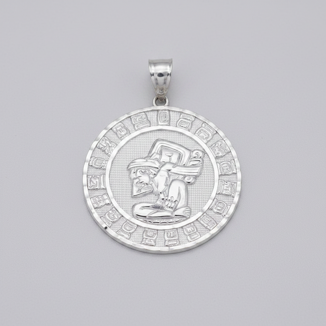 Silver Ancient Aztec Mayan Sun Deity Pendant S M L