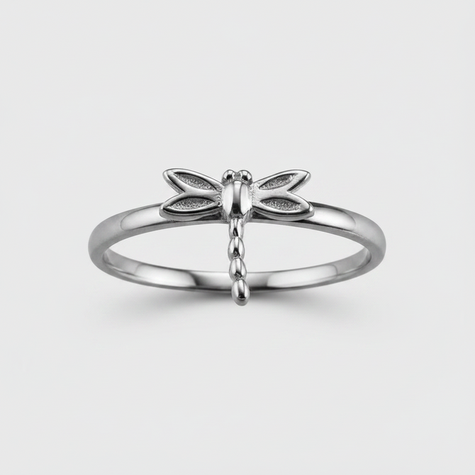 Sterling Silver Tiny Dragonfly Dainty Ring Minimalist Band