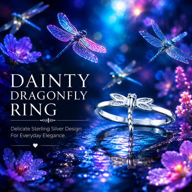 Sterling Silver Tiny Dragonfly Dainty Ring Minimalist Band