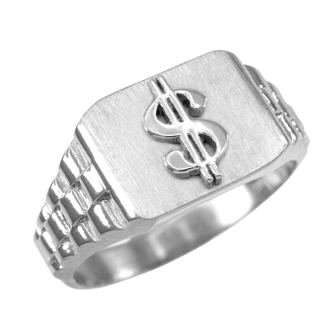 925 Sterling Silver Dollar Sign Hip Hop Ring