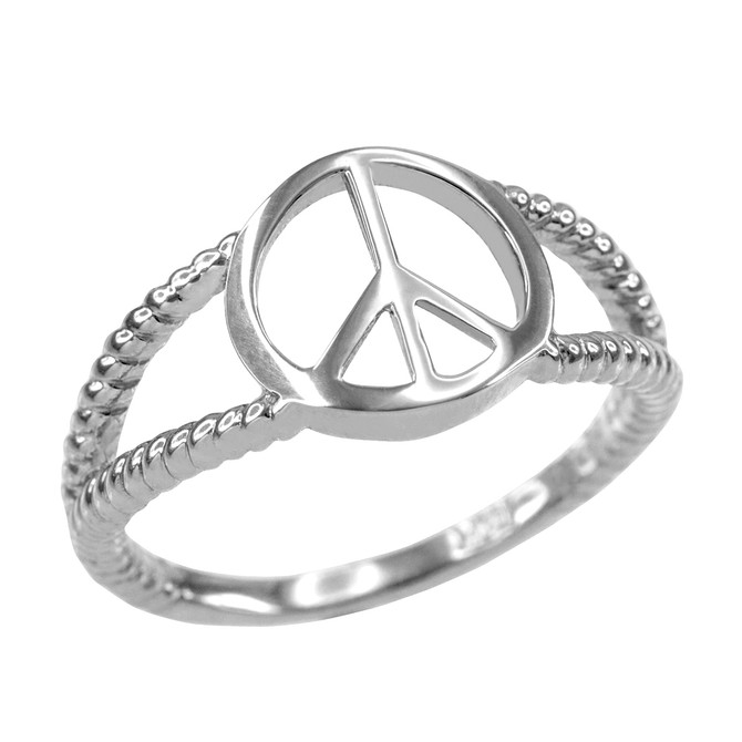 Silver PEACE symbol ring.