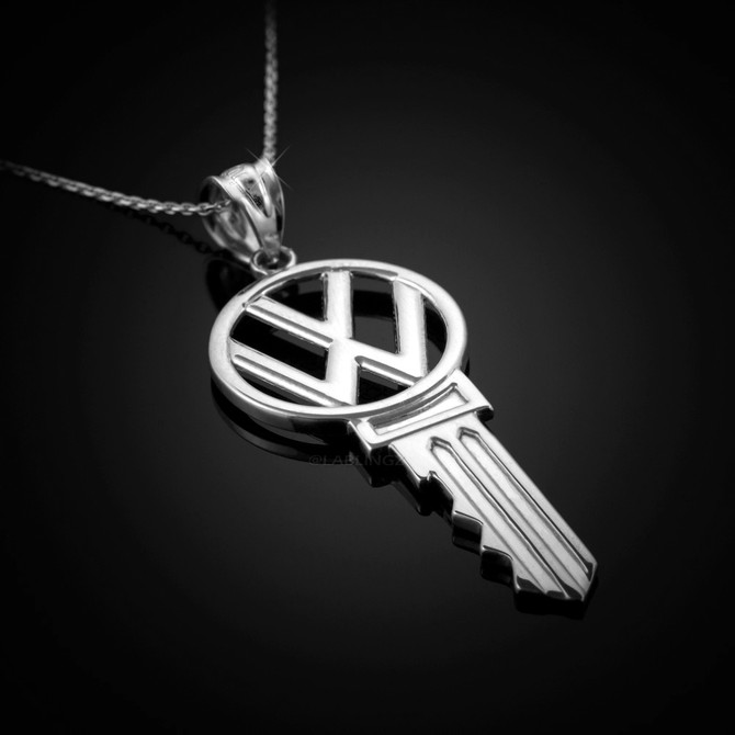 Polished Sterling Silver VW Volkswagen Key Pendant Necklace