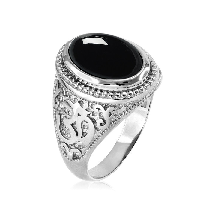 Silver Onyx Men's Om ring.