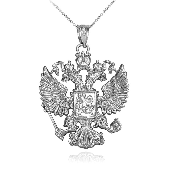Sterling Silver Russian Coat of Arms Double-Headed Eagle Slavic Pendant Necklace
