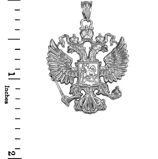 Sterling Silver Russian Coat of Arms Double-Headed Eagle Slavic Pendant Necklace