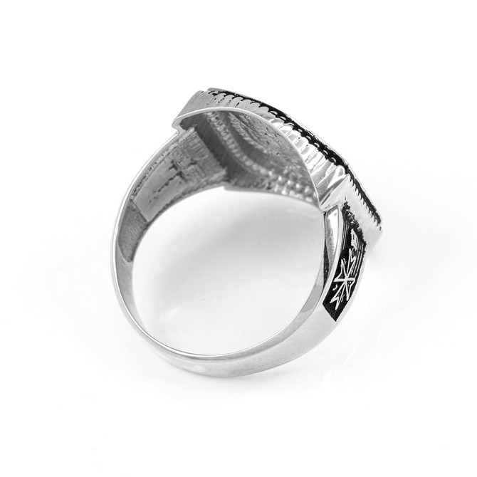 Sterling Silver Russian Imperial Double-headed Eagle Signet Mens Ring