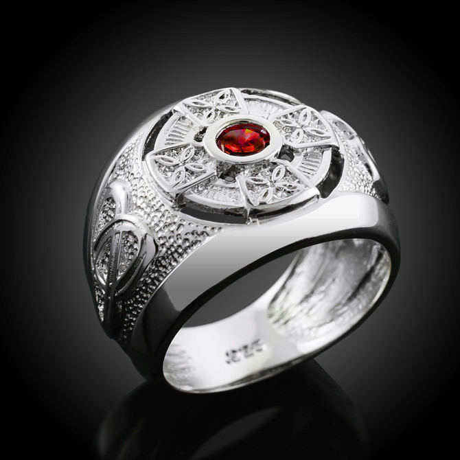 Sterling Silver Mens Celtic CZ Birthstone Ring
