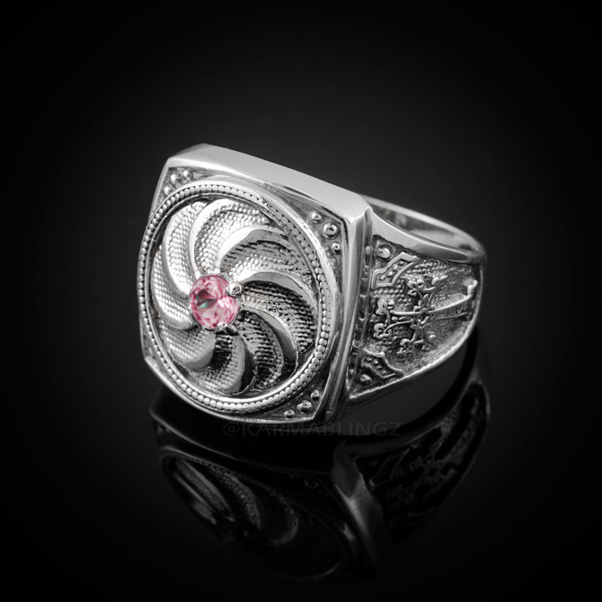 Sterling Silver Armenian Eternity Arevakhach Sun Cross CZ Birthstone Ring
