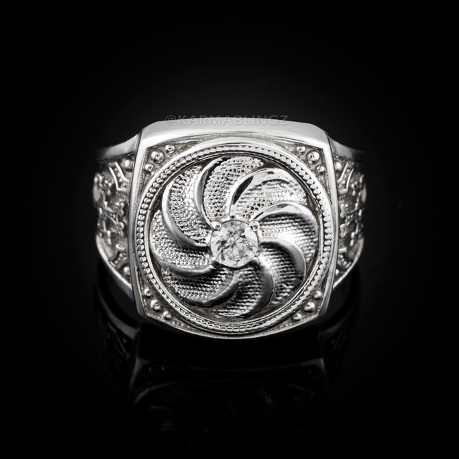Sterling Silver Armenian Eternity Arevakhach Sun Cross CZ Birthstone Ring