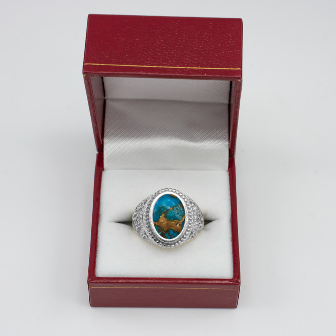 Sterling Silver Lotus Blue Copper Turquoise Yoga Statement Ring