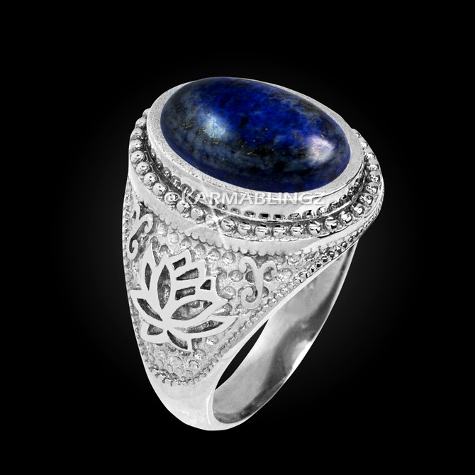 Sterling Silver Lapis Lazuli Yoga Lotus Statement Ring