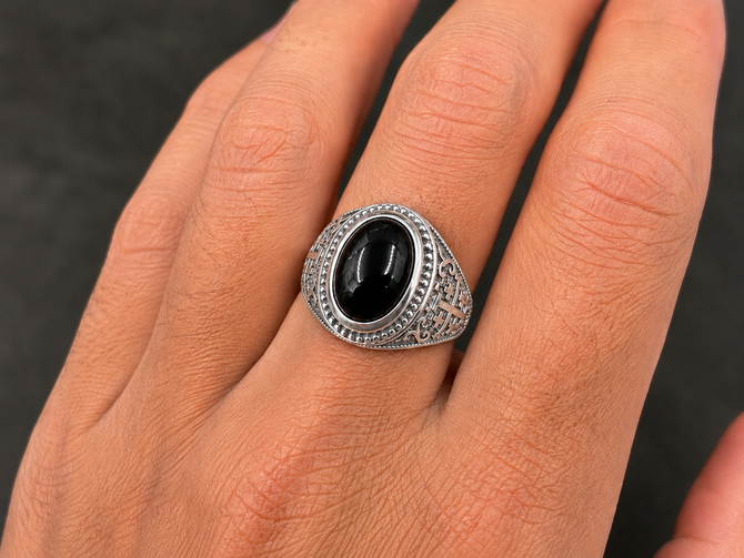 Sterling Silver Jerusalem Cross Black Onyx Statement Ring