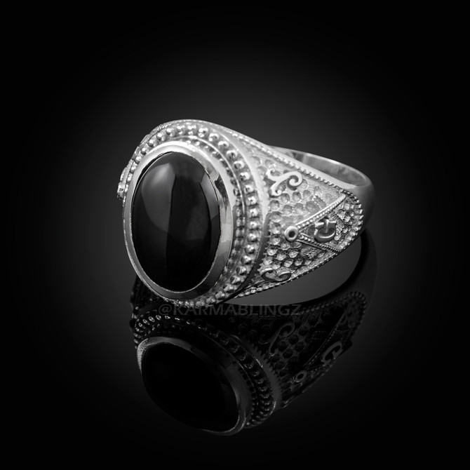 Sterling Silver Masonic Ring with Black Onyx Gemstone