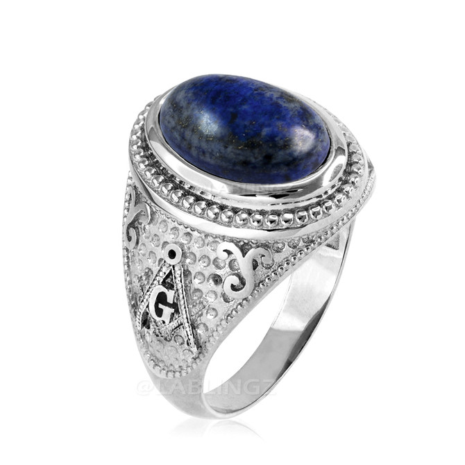 Sterling Silver Masonic Ring with Lapis Lazuli Gemstone