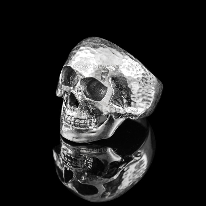 Sterling Silver Skull Head Mens Biker Ring