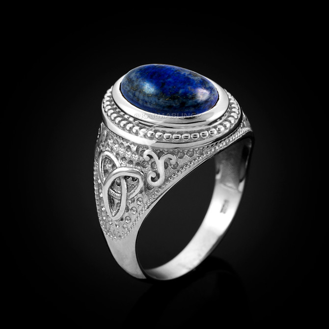 Sterling Silver Celtic Band Lapis Lazuli Gemstone Statement Ring