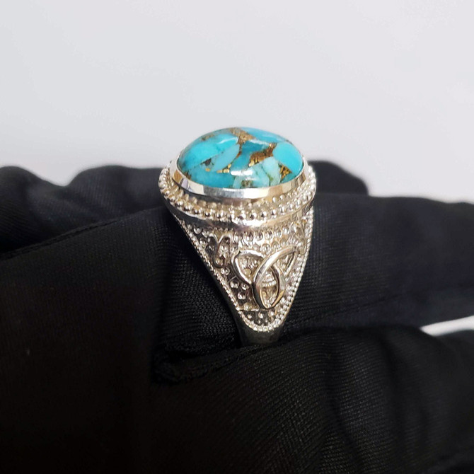 Sterling Silver Celtic Blue Copper Turquoise Statement Ring