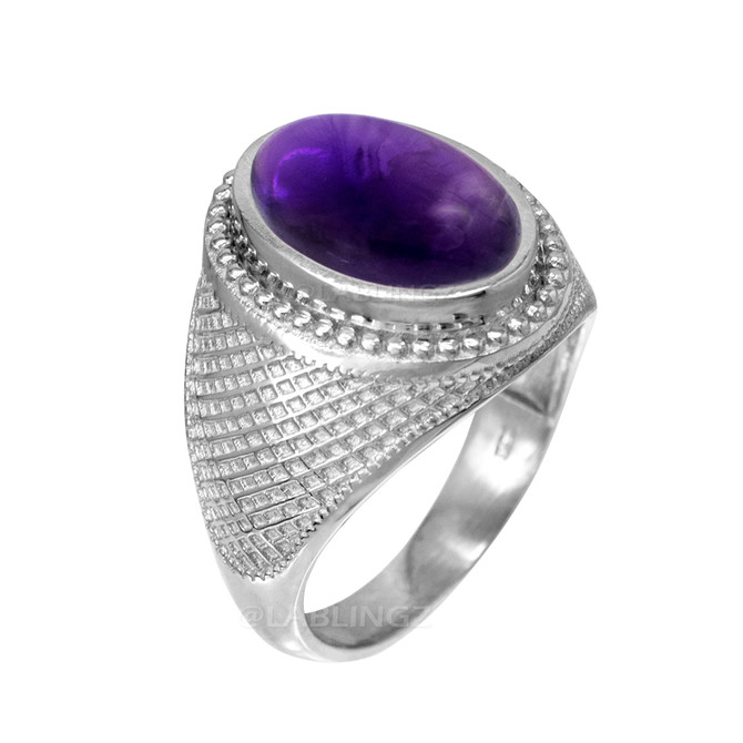 Sterling Silver Purple Amethyst Cabochon February Birthstone Ring