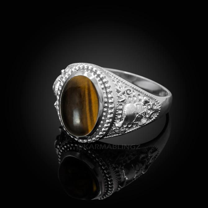 Sterling Silver Skull and Bone Tiger Eye Statement Ring.