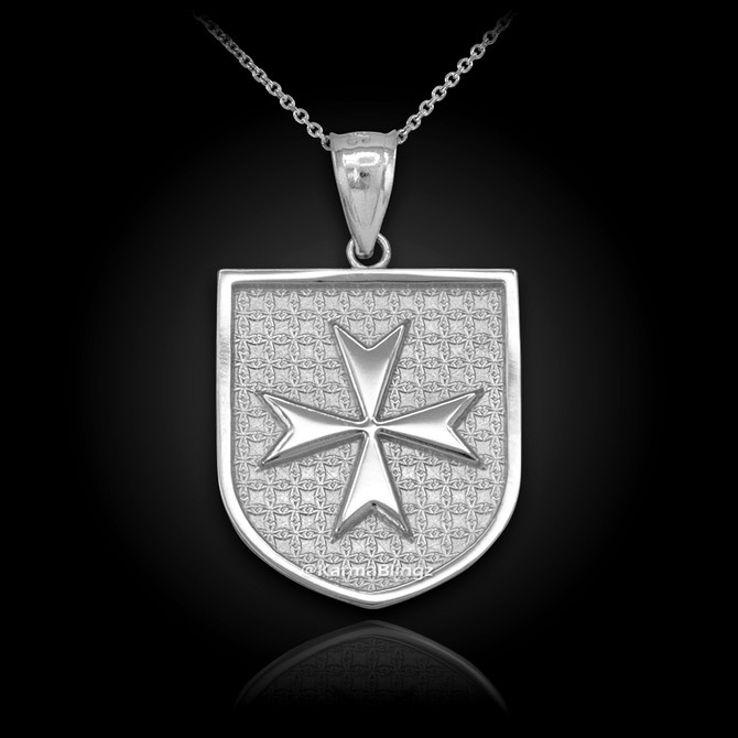 Sterling Silver Maltese Cross Badge Pendant Necklace