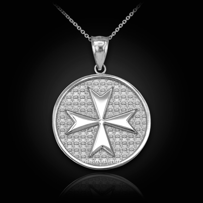 Sterling Silver Knights Templar Maltese Cross Medallion Pendant Necklace