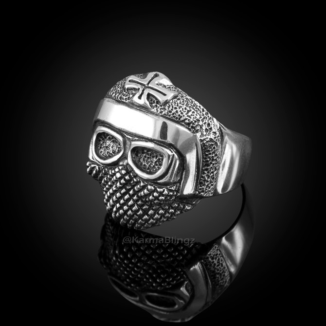 Sterling Silver Mens Maltese Cross Rebel Biker Ring