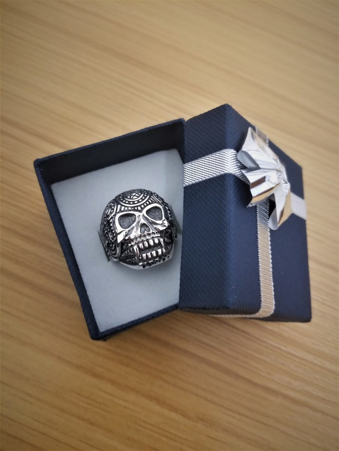 Sterling Silver Sugar Skull Biker Ring