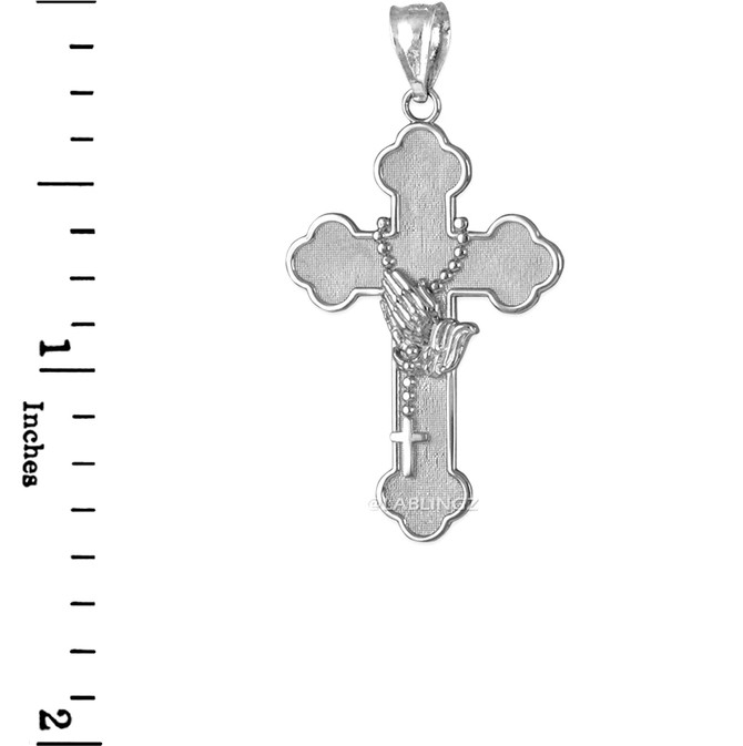 Sterling Silver Rosary Cross Prayer Pendant Necklace