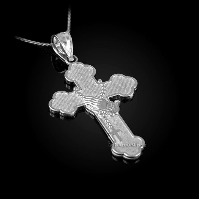 Sterling Silver Rosary Cross Prayer Pendant Necklace