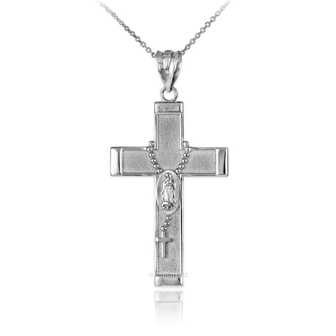 Sterling Silver Latin Cross Guadalupe Rosary Pendant Necklace