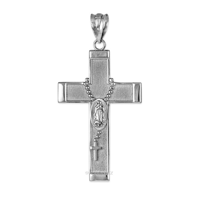 Sterling Silver Latin Cross Guadalupe Rosary Pendant Necklace