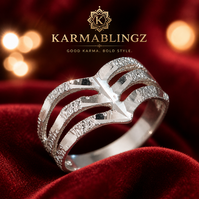 Triple Chevron Sterling Silver Nugget Ladies Ring