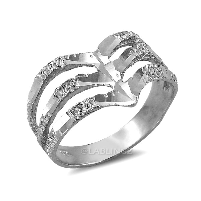 Triple Chevron Sterling Silver Nugget Ladies Ring