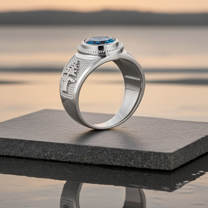 Sterling Silver Cedar Tree of Lebanon CZ Birthstone Ring