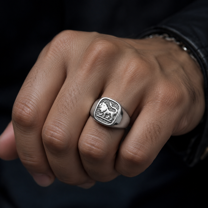 Sterling Silver Zodiac Sign Mens Square Signet Ring