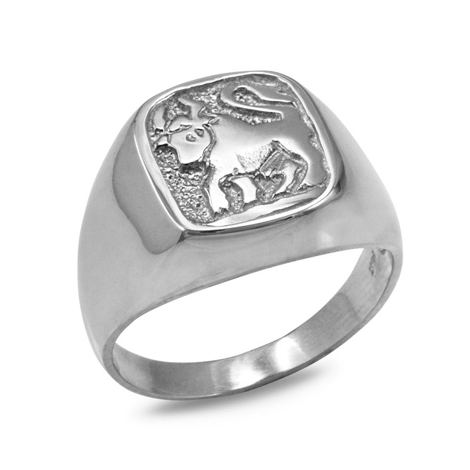 Sterling Silver Zodiac Sign Mens Square Signet Ring