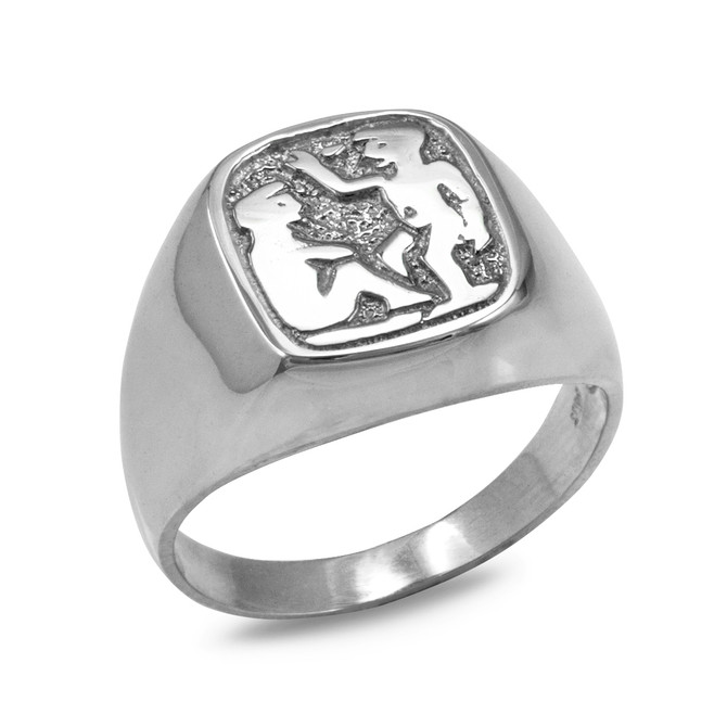 Sterling Silver Zodiac Sign Mens Square Signet Ring